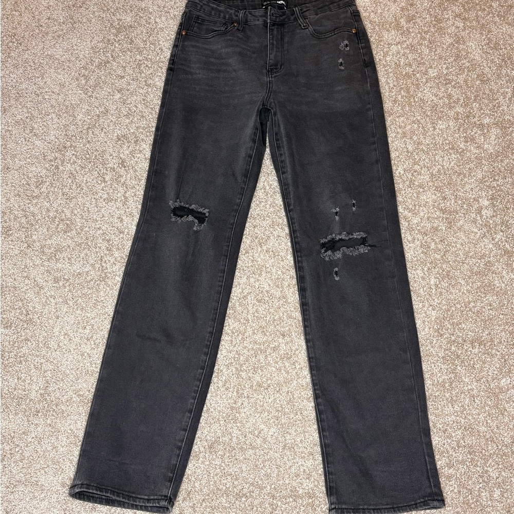 Fashion Nova Black Distressed Straight Leg Pants
